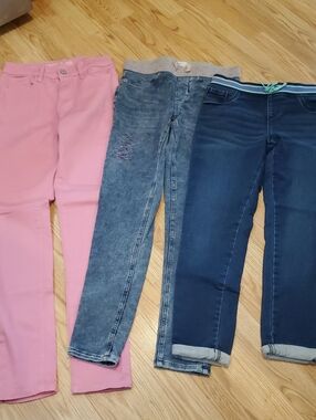 Girls Pink and Denim Stretch Jeans/Jeggings Trio - Pink, Light/Dark Denim 14/16